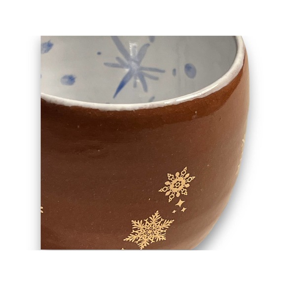 Blue & White Bowl with Snowflakes in Blue and Silver on Terracotta Pottery - Picture 9 of 10